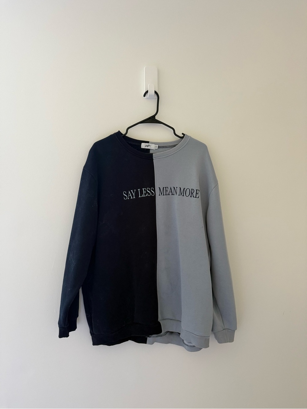 Say Less Mean More Two-Tone Crewneck Sweater - navy and baby blue